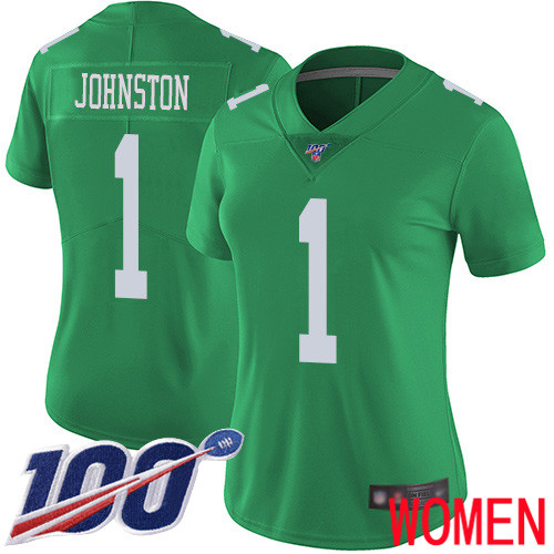 Women Philadelphia Eagles #1 Cameron Johnston Limited Green Rush Vapor Untouchable NFL Jersey 100th->women nfl jersey->Women Jersey